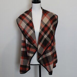 Shein Curve Brown/Orange Plaid Vest Sz XL